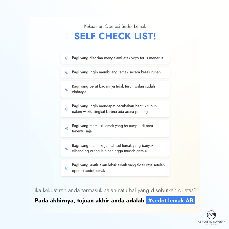 Self check list kandidat sedot lemak perut yang direkomendasikan oleh dokter spesialis di Operasi Plastik AB Korea