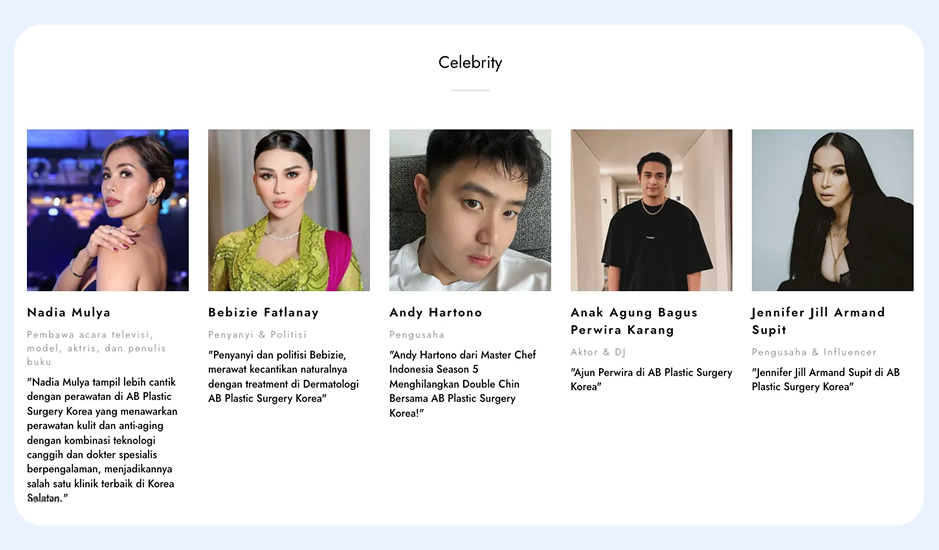 Jennifer Jill Armand Supit, selebriti Indonesia yang menjalani perawatan estetika di Korea oleh Operasi Plastik AB